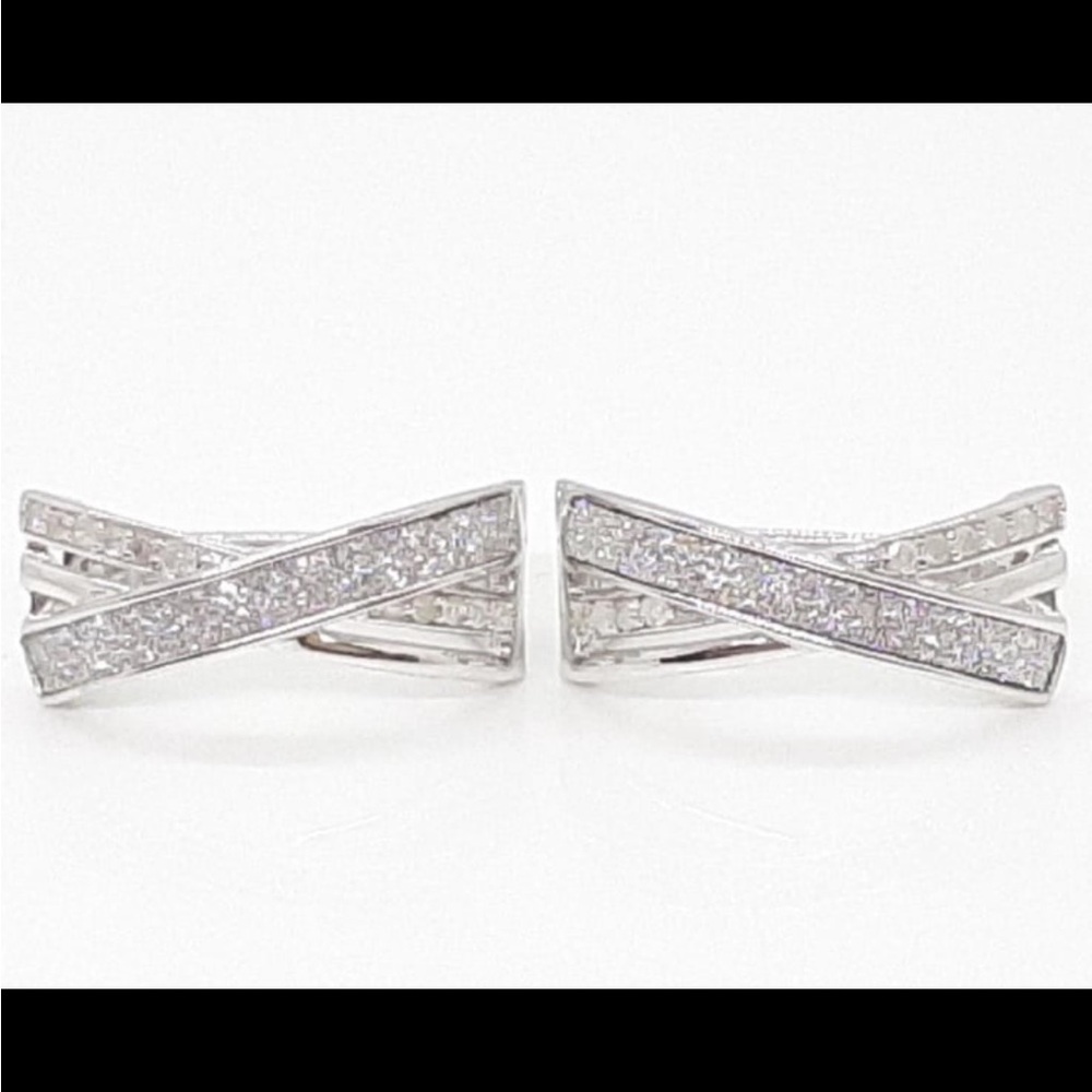 Real Genuine Diamond Earrings, Italian Designer, .52 CTW. 925 Sterling Silver - Picture 3 of 10